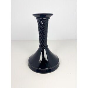 Vintage Indiana Glass black tapered candle stick holder - swirl pattern
